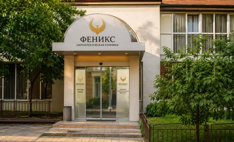 Вход в наркологическую клинику «Феникс» в Коркине